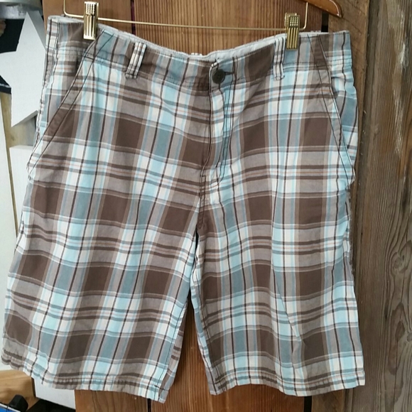 Aeropostale Shorts Mens Aeropostale Brown Blue Plaid Shorts Sz 34